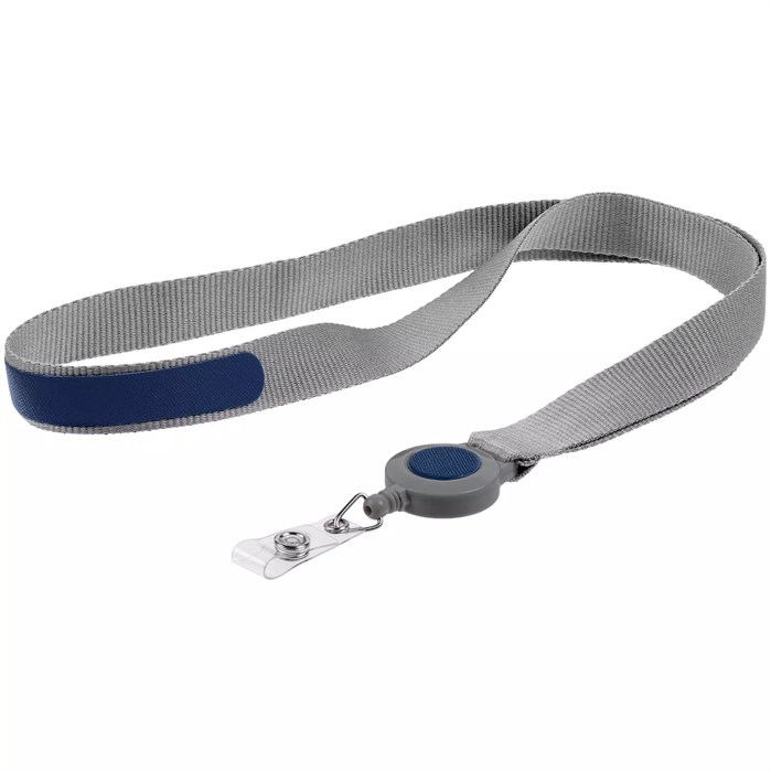 Лента для бейджа с ретрактором Devon, серая с синим 13761.14
