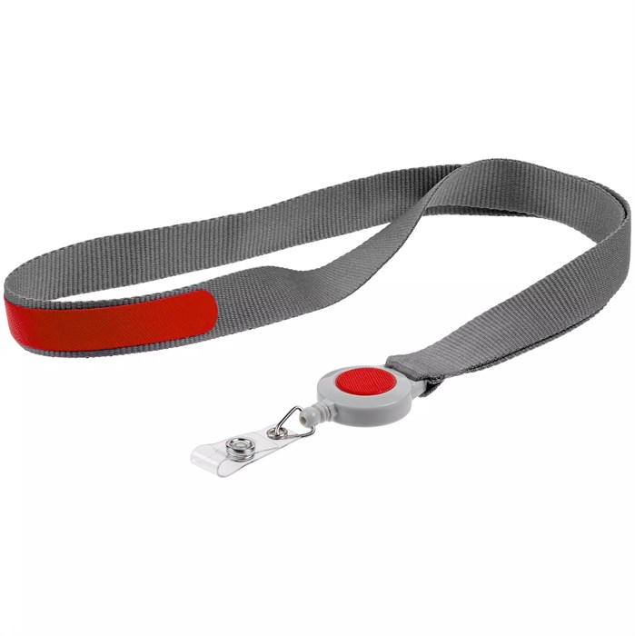 Лента для бейджа с ретрактором Devon, серая с красным 13761.15