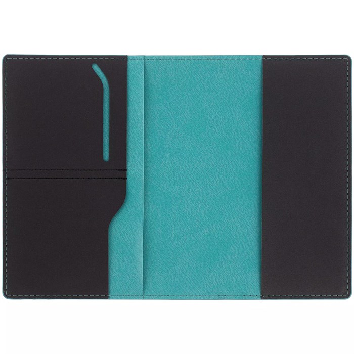 Обложка для паспорта Multimo, черная с бирюзовым 17343.49