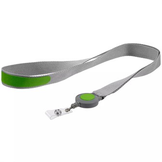 {{photo.Alt || photo.Description || 'Лента для бейджа с ретрактором Devon, серая с зеленым'}}